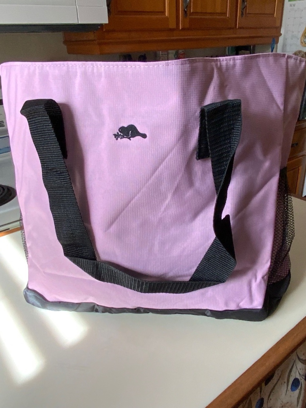 ROOTS Canvas & Nylon Pink & Gray Zippered Tote Bag (New)